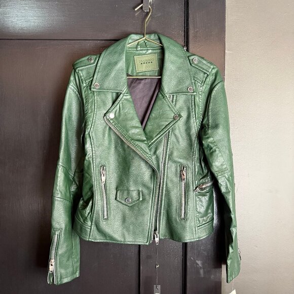 Blank NYC “Easy Rider” Green Faux Leather Moto Jacket NWT Size Medium - Picture 1 of 12